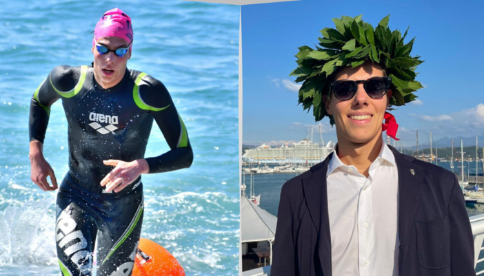 Stefano Ghisolfo durante una gara e il giorno della laurea Stefano Ghisolfo durante una gara e il giorno della laurea