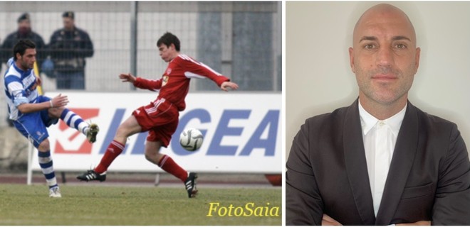 Nicolas Giani con la maglia della Pro Patria in uno scatto di Antonio Saia diffuso dal Bustocco.it e in una foto dal suo profilo di Facebook