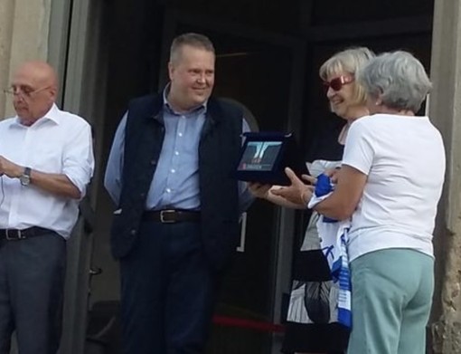 Marco durante una premiazione a Crespi d'Adda nel ricordo dell'amico Francesco Bonfanti