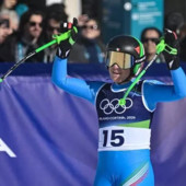 Sofia Goggia al traguardo (foto adnkronos)