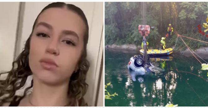 A sinistra: Camilla Copparoni. A destra: le operazioni di recupero dell'Audi nel Villoresi da parte dei vigili del fuoco