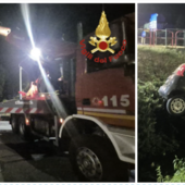 I vigili del fuoco al lavoro sul luogo dell'incidente a Ispra