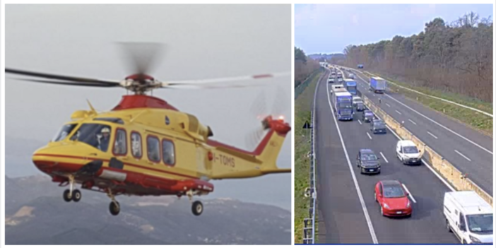 A sinistra: le code sulla diramazione questo pomeriggio nei pressi di Besnate