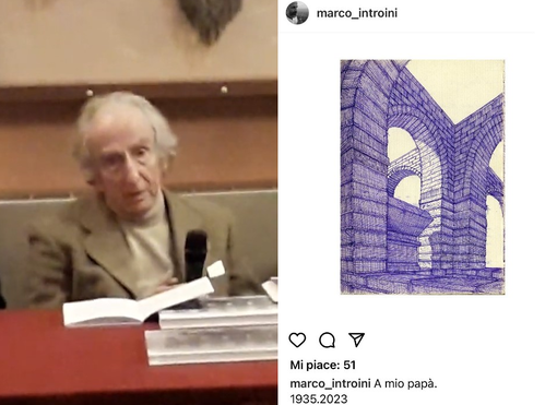 L'architetto Introini (foto da YouTube @afi_alfiucciamusumeci9155) e il post del figlio Marco