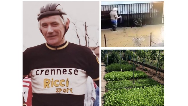 Luigi con i colori della sua Crennese, nel pieno dell'alluvione del 1998 e poi il suo orto magico Luigi con i colori della sua Crennese, nel pieno dell'alluvione del 1998 e poi il suo orto magico