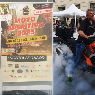 Luca Turconi e un'immagine dell'edizione 2024 del Motoaperitivo