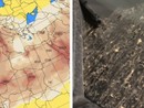 Da sinistra: la mappa delle correnti nordafricane e gli effetti delle polvere color ocra sulle auto a Varese (foto dal Centro Geofisico Prealpino)