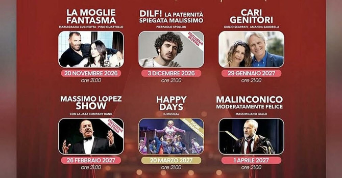 Il Manzoni alza il sipario sulla stagione 2026/2027: sei spettacoli per “Lasciati sorprendere” tra comicità, emozioni e grandi protagonisti