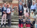 A sinistra Riccardo e Paola Comerio; a destra in alto Mauro e Cinzia Ghisellini con Antonio Tosi, sotto Maria Iannone e ancora Silvana Marangoni e i ragazzi dell'Isis
