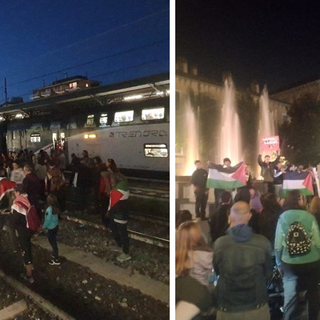 Manifestanti sui binari della stazione Fs e in piazza Garibaldi Manifestanti sui binari della stazione Fs e in piazza Garibaldi