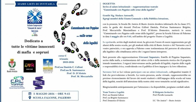 "Camminando con Peppino": così Busto porterà il suo spettacolo sulla legalità a Palermo