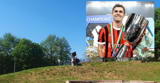 Christian Pulisic (foto dal profilo Instagram ufficiale) e il parco Comerio, diventato set fotografico per un pomeriggio