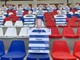 Le sagome comparse allo stadio Speroni per i playoff: davanti, quella di Patrizia Testa (foto Pro Patria)
