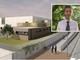 Rendering del palazzetto dello sport, nel riquadro Massimo Gnocchi