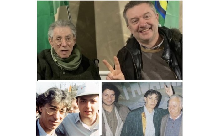 Antonio Raimondi con Umberto Bossi, sotto un giovanissimo Fausto Bossi e la foto condivisa da Giorgio Mariani