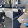 A sinistra l'area del cestino oggi, a destra due immagini del giugno 2024