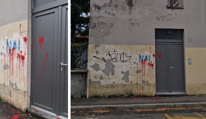 Vernice rossa contro la sede della Lega di Busto Arsizio Vernice rossa contro la sede della Lega di Busto Arsizio