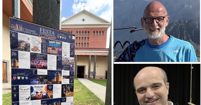 Il programma intenso della festa. Sopra Roberto Bof, sotto don Antonio Corvi Il programma intenso della festa. Sopra Roberto Bof, sotto don Antonio Corvi