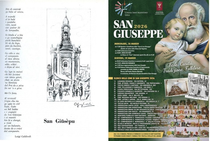 La poesia pubblicata dalla Famiglia Bustocca e la locandina a Gela