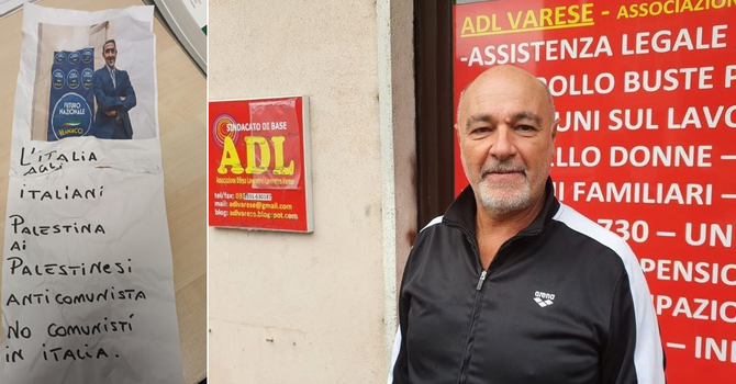 Busto, volantino sulla sede del sindacato Adl con la foto di Vannacci. «Denunceremo»