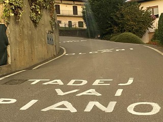 &quot;Tadej vai piano&quot; e, poco più in alto sulla salita delle Cinque Piante, &quot;W Oldani&quot;