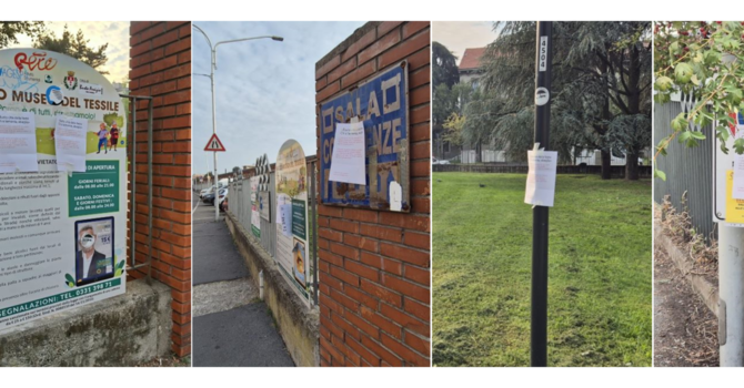 Eventi al Museo del Tessile, parco tappezzato di volantini contro sindaco e assessore Eventi al Museo del Tessile, parco tappezzato di volantini contro sindaco e assessore