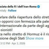 Iran, Teheran: "Riapertura Hormuz? Italia chieda stop aggressione Usa-Israele"