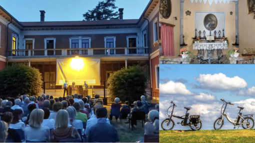 Villa Calcaterra e a lato la cappella di Sant'Anna a Fagnano e bici pronte a essere usate per esplorare la Valle