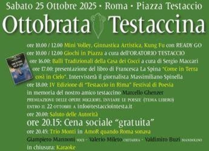 Roma, torna l’'Ottobrata Testaccina': festa di quartiere tra memoria, cultura e socialità Roma, torna l’'Ottobrata Testaccina': festa di quartiere tra memoria, cultura e socialità