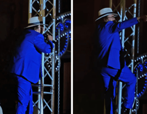 Al Bano, acrobazie a 83 anni: canta e... si arrampica sul palco - Il video Al Bano, acrobazie a 83 anni: canta e... si arrampica sul palco - Il video