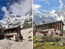 DOUBLE FACE Il mitico rifugio Zamboni Zappa con la neve e senza: è situato a 2070 metri nella suggestiva conca prativa dell’Alpe Pedriola, ai piedi della parete est del Monte Rosa (4635m) nel comune Walser di Macugnaga